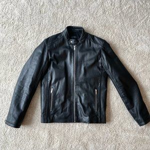 ASOS DESIGN leather racing biker jacket in black